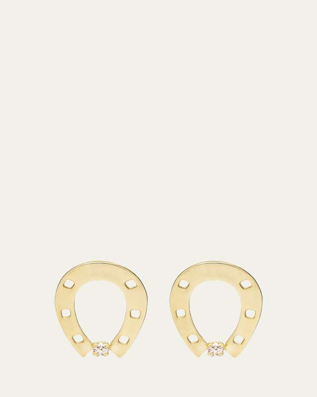 9K Yellow Gold Diamond Horseshoe Earrings